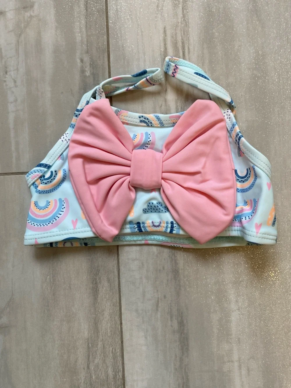 NWT RuffleButts Pastel Chase the Rainbow Bow Top Skirted Bikini girls 18-24M